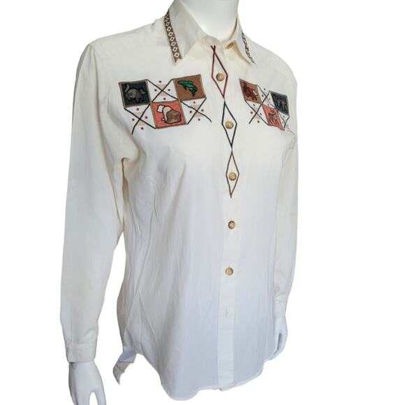 Vintage 90s Northern Isles Southwestern Patchwork Shirt Sz 6 Embroidered Kitschy - Picture 2 of 10